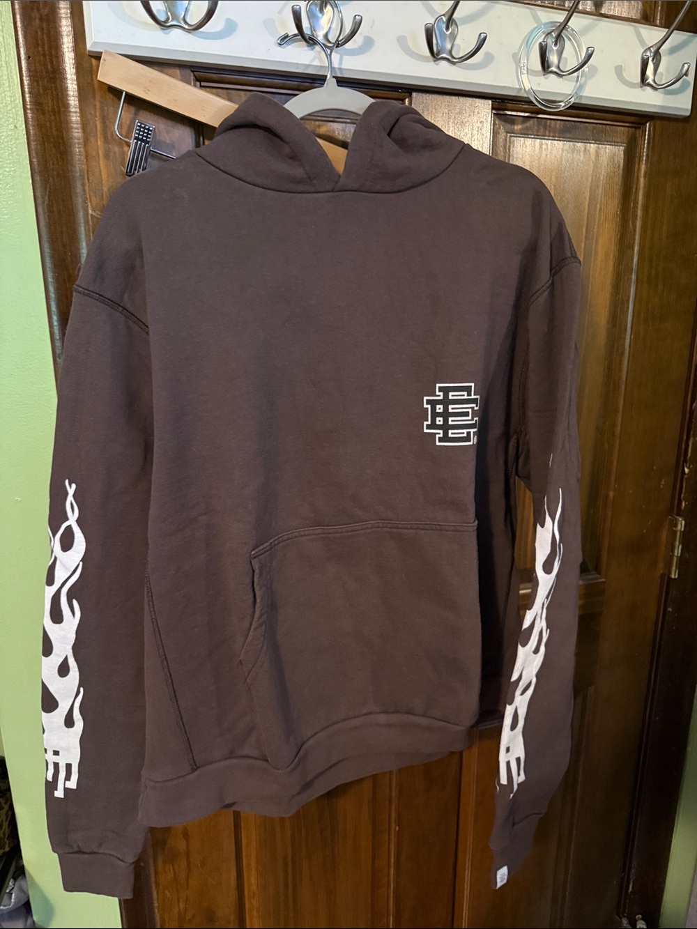Eric Emanuel Brown Graphic Flame Hoodie Sweatshirt
